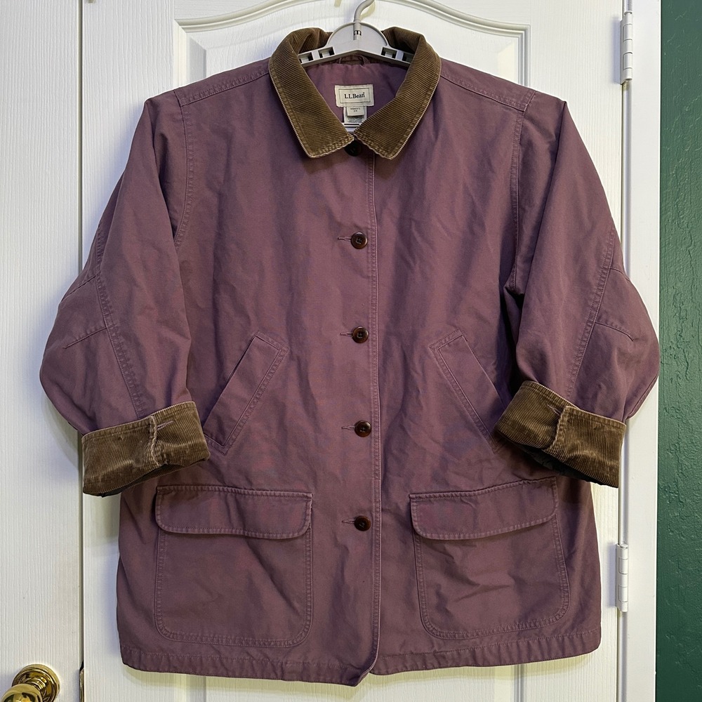 LL Bean Field Barn Coat Corduroy Trim 2X Purple Flannel Lined Gorpcore Cabincore